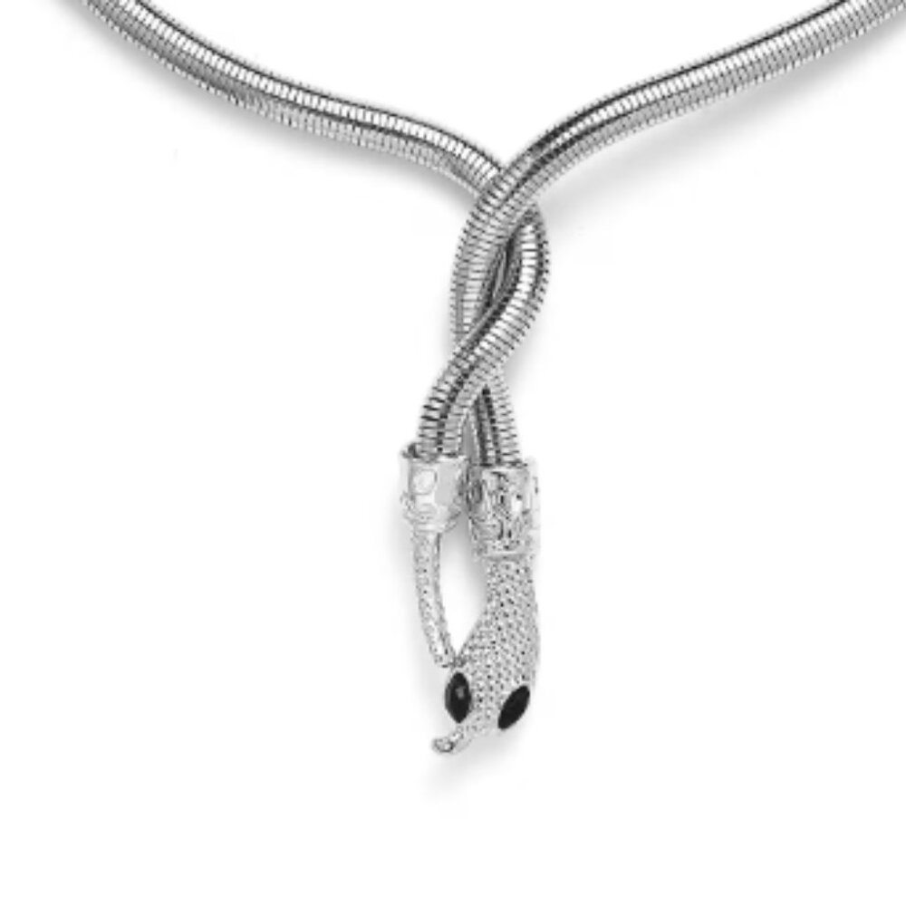 Black Austrian Crystal Serpentine Necklace in Silvertone - Picture 4 of 4